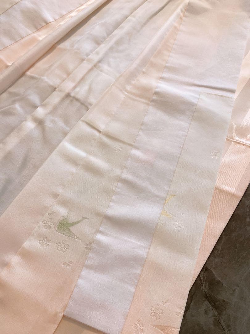 J48新品　正絹袷長襦袢　夢二落款　鶴模様　コーラルピンク 半衿付き
