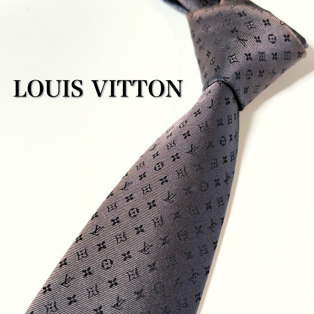 【美品】 LOUIS VITTON ルイヴィトン モノグラム グレー系 ネクタイ
