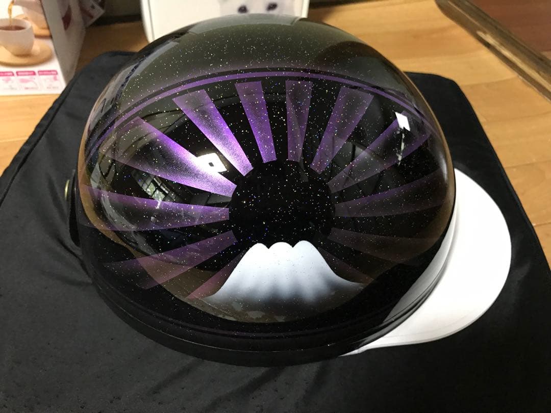 7色ラメ 黒紫 富士日章 コルク半 ヘルメット ゼファーχ XJR400 旧車會