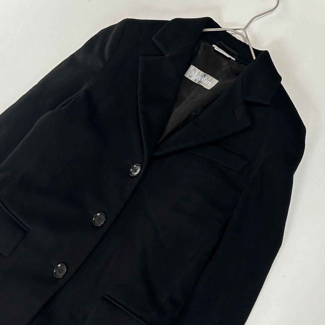 マックスマーラ ヴァージンウール ロング チェスターコート ブラック