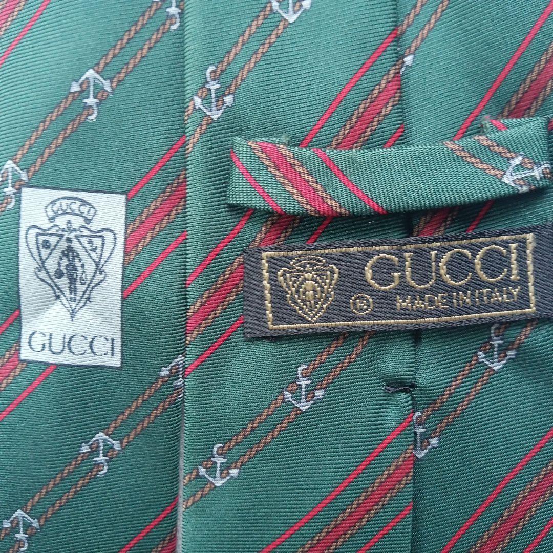 グッチ ネクタイ グリーン系 ストライプ柄 上品ビジネスフォーマル【n6163】