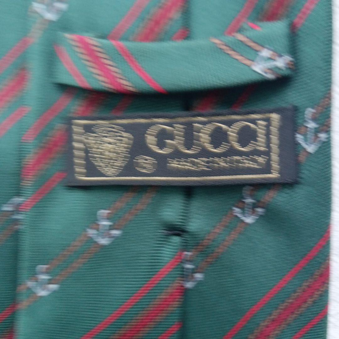 グッチ ネクタイ グリーン系 ストライプ柄 上品ビジネスフォーマル【n6163】
