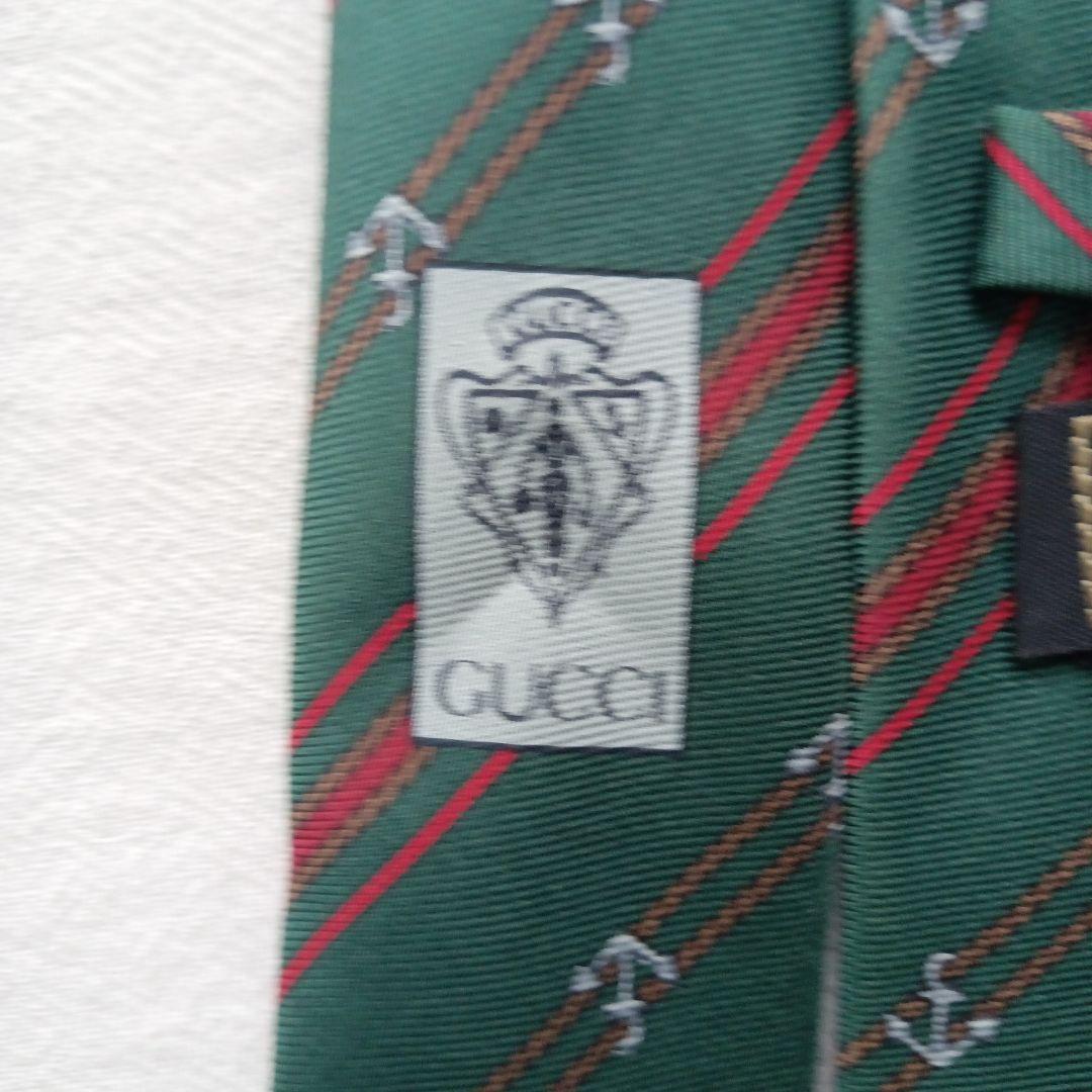グッチ ネクタイ グリーン系 ストライプ柄 上品ビジネスフォーマル【n6163】