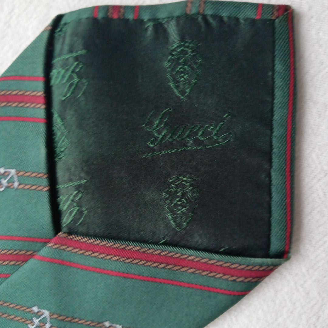 グッチ ネクタイ グリーン系 ストライプ柄 上品ビジネスフォーマル【n6163】