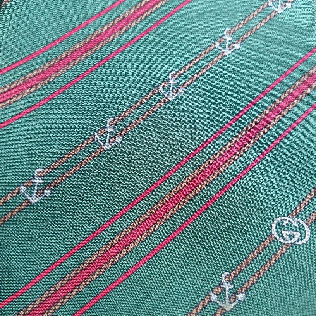 グッチ ネクタイ グリーン系 ストライプ柄 上品ビジネスフォーマル【n6163】