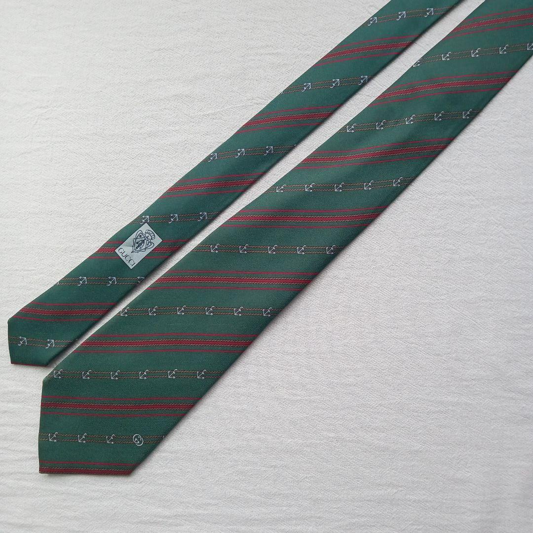 グッチ ネクタイ グリーン系 ストライプ柄 上品ビジネスフォーマル【n6163】