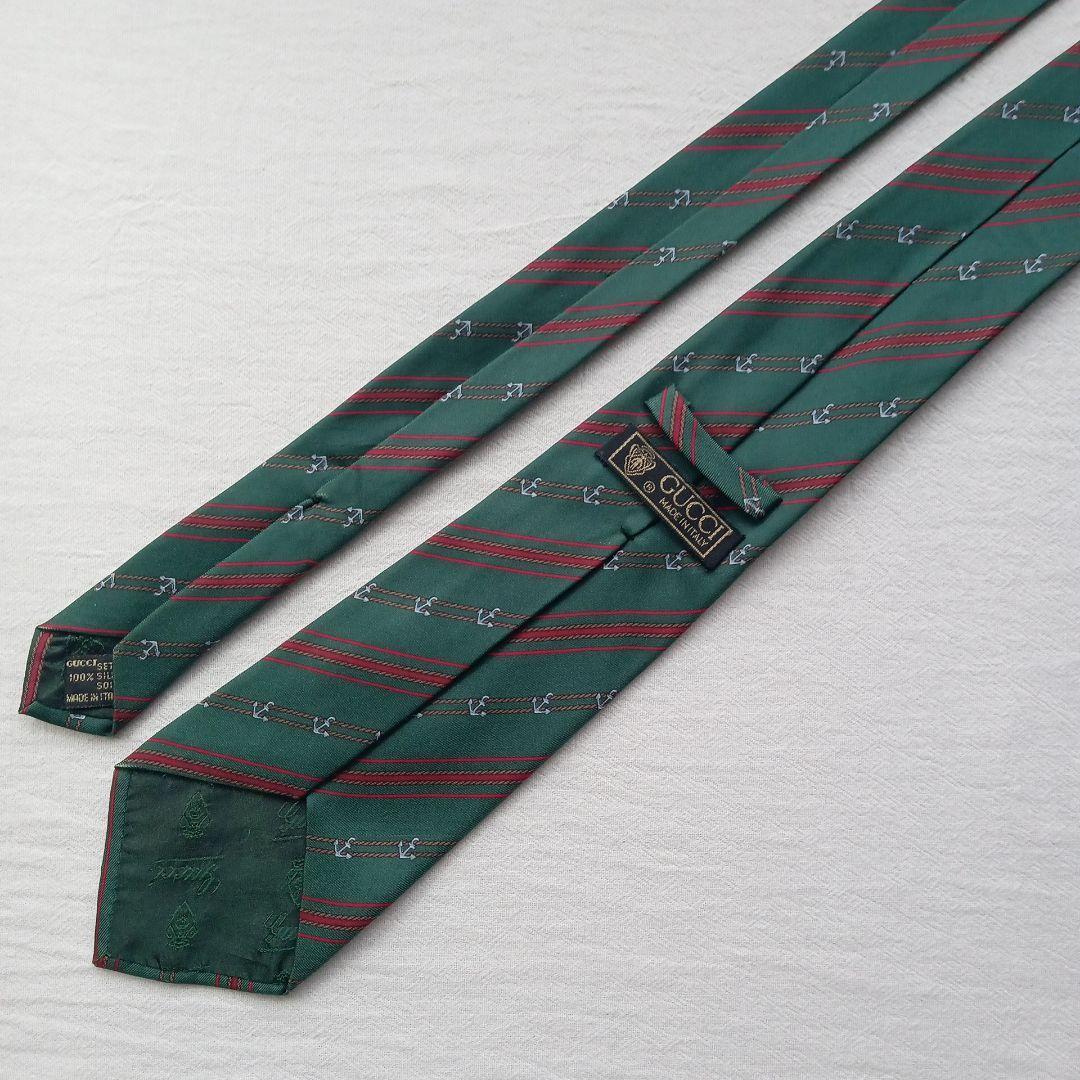 グッチ ネクタイ グリーン系 ストライプ柄 上品ビジネスフォーマル【n6163】