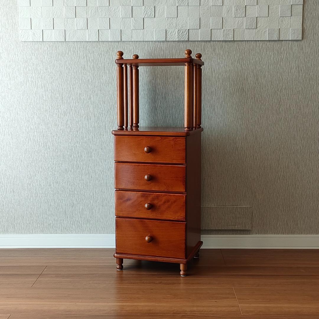 ヴィンテージ　キャビネット　ウッドチェスト　引出し4杯　丸脚