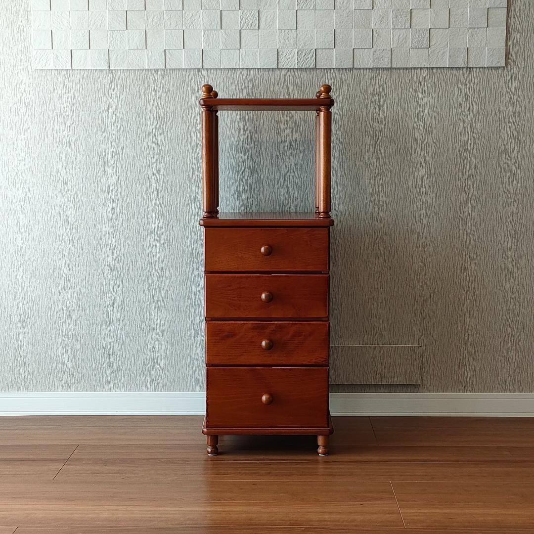 ヴィンテージ　キャビネット　ウッドチェスト　引出し4杯　丸脚