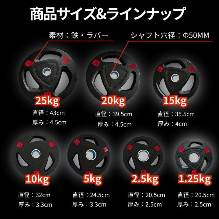 ★新品・送料無料★バーベルプレート計400kgセット 50mm ラバープレート