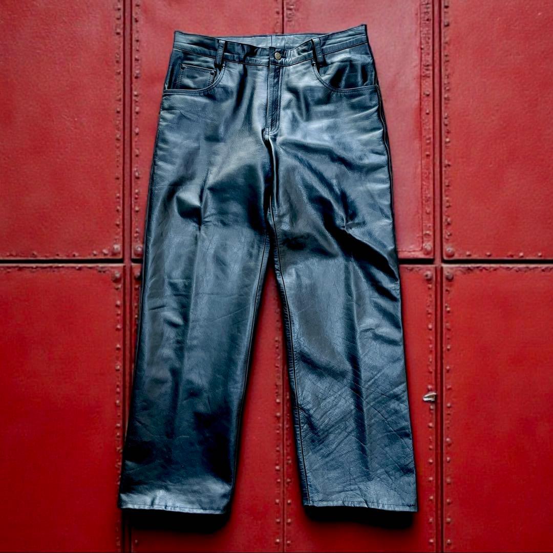 美品 HORN WORKS レザーパンツ レザージーンズ 本革 黒 36