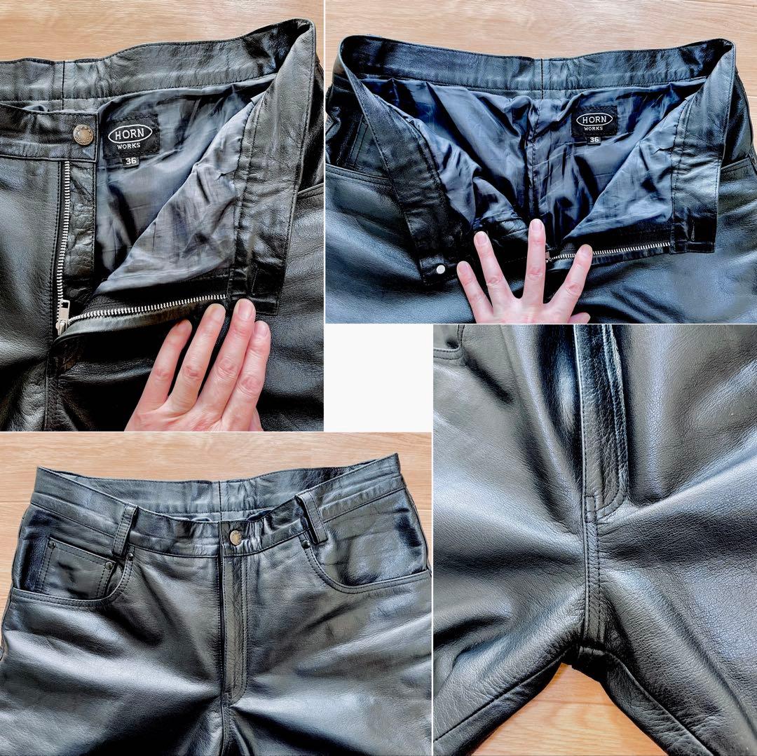 美品 HORN WORKS レザーパンツ レザージーンズ 本革 黒 36