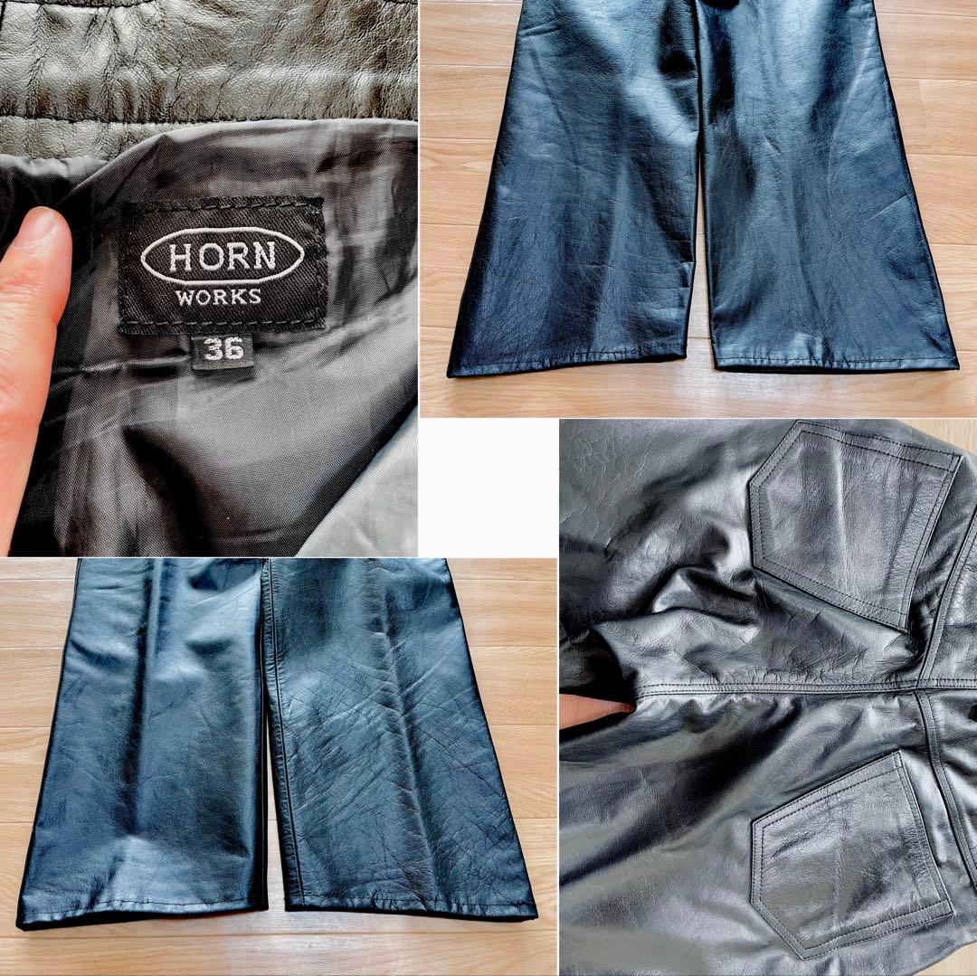 美品 HORN WORKS レザーパンツ レザージーンズ 本革 黒 36