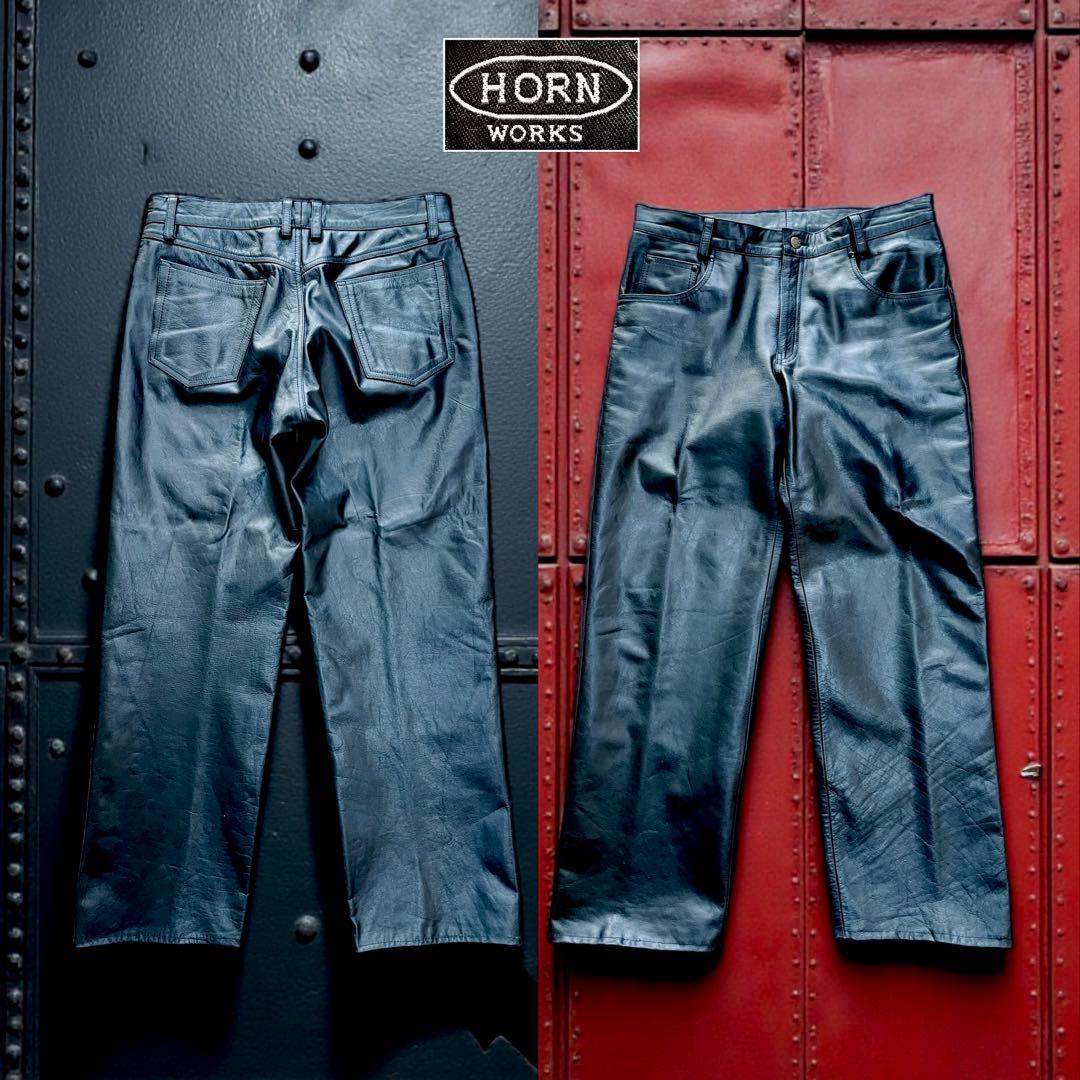 美品 HORN WORKS レザーパンツ レザージーンズ 本革 黒 36
