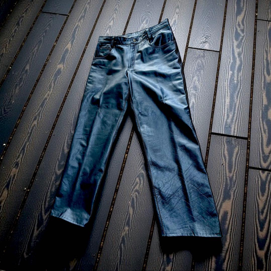 美品 HORN WORKS レザーパンツ レザージーンズ 本革 黒 36