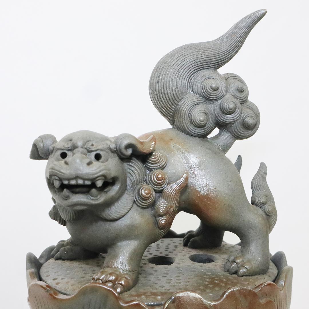 青備前 獅子牡丹香炉 備前焼三名工 西村春湖 作 伊部 備前