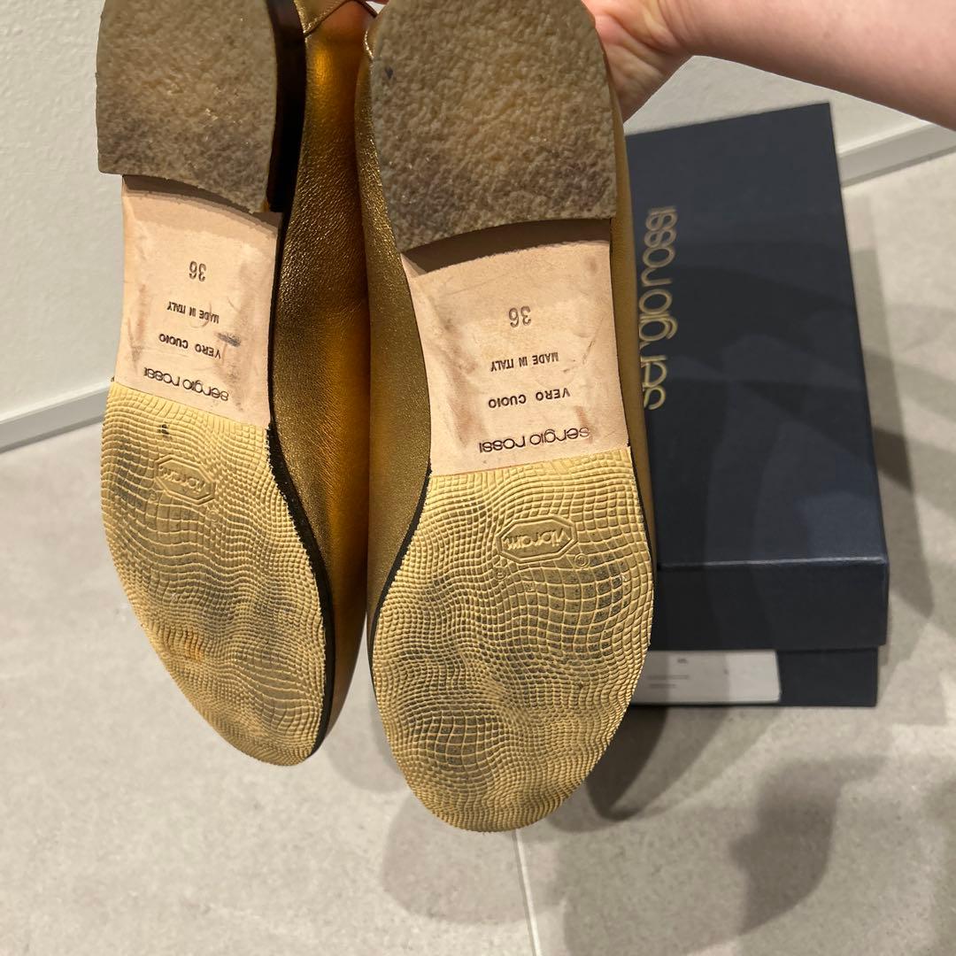 ※ベリーベリー※Sergio Rossi ゴールド フラットシューズ　36