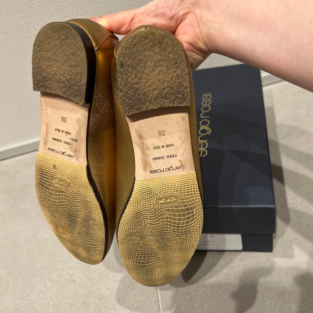 ※ベリーベリー※Sergio Rossi ゴールド フラットシューズ　36
