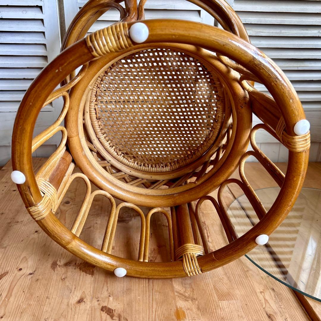 ラタン　ガラス　テーブル　サイドテーブル　コーヒーテーブル　籐　アジア