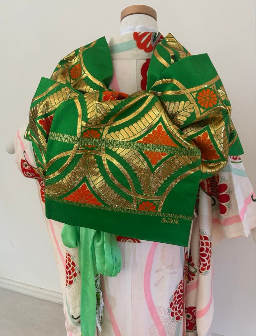 7歳　七五三　アンティーク着物、帯(西陣織)、帯揚げ、帯締め　しごきのセット