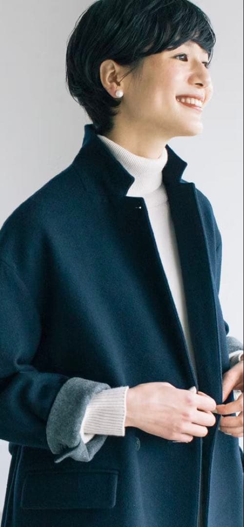 「冬のお出かけも私らしく」3WAYアレンジ襟のかろやかチェスターコート ネイビー