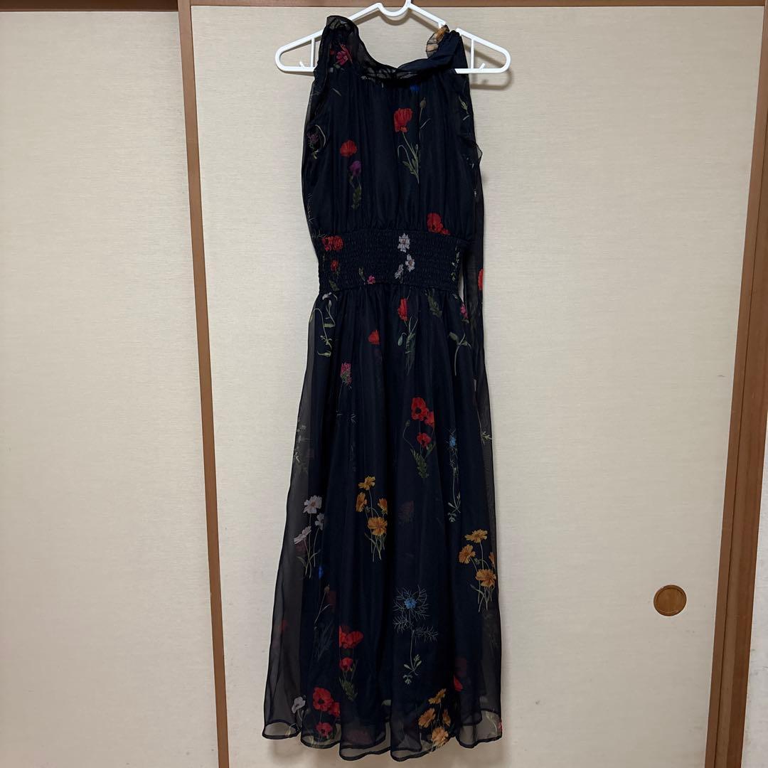 snidel バックリボンシフォンワンピース　ネイビー