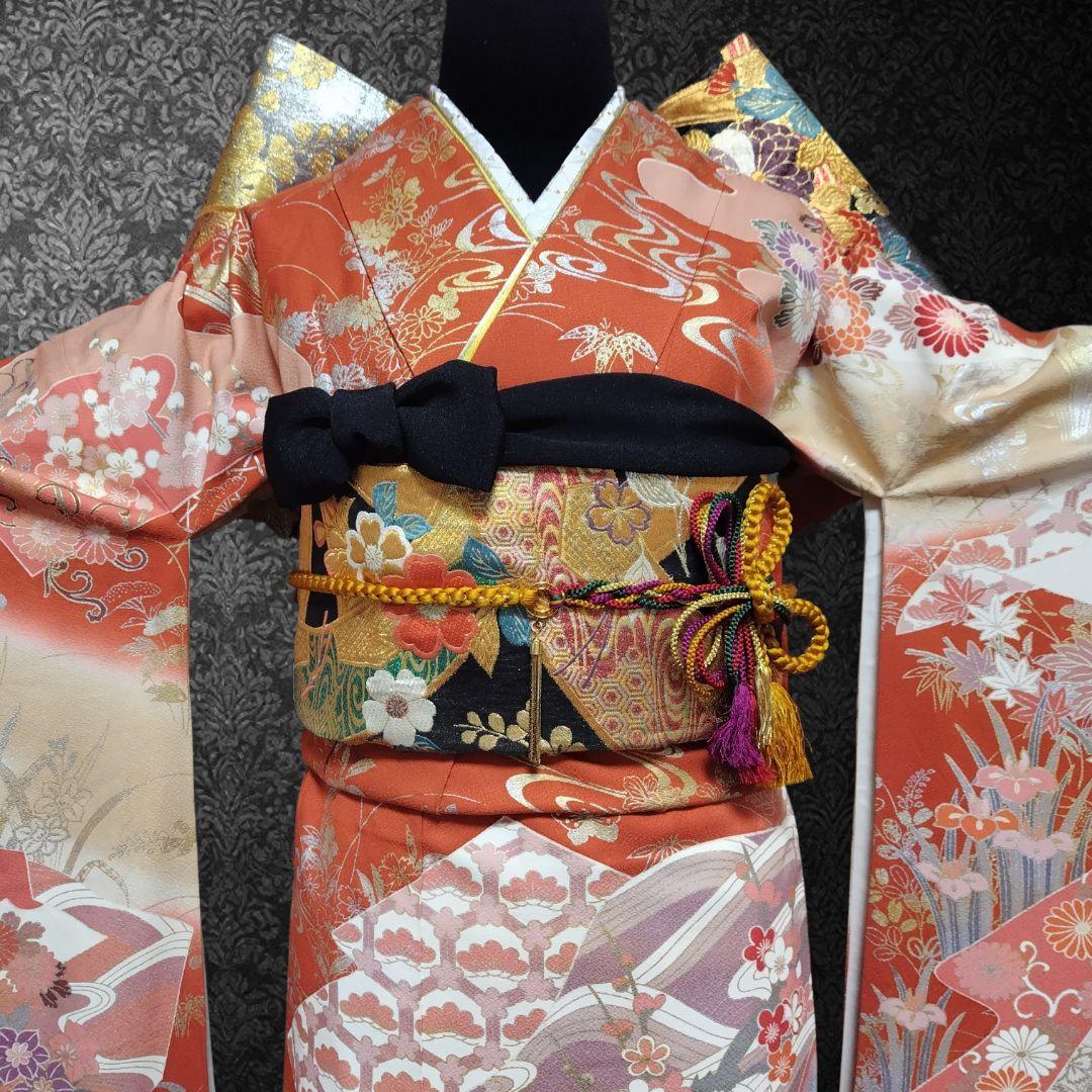 振袖フルセット(6点)・古典柄・金銀彩加工・暈し染め・高級手縫い・逸品・正絹