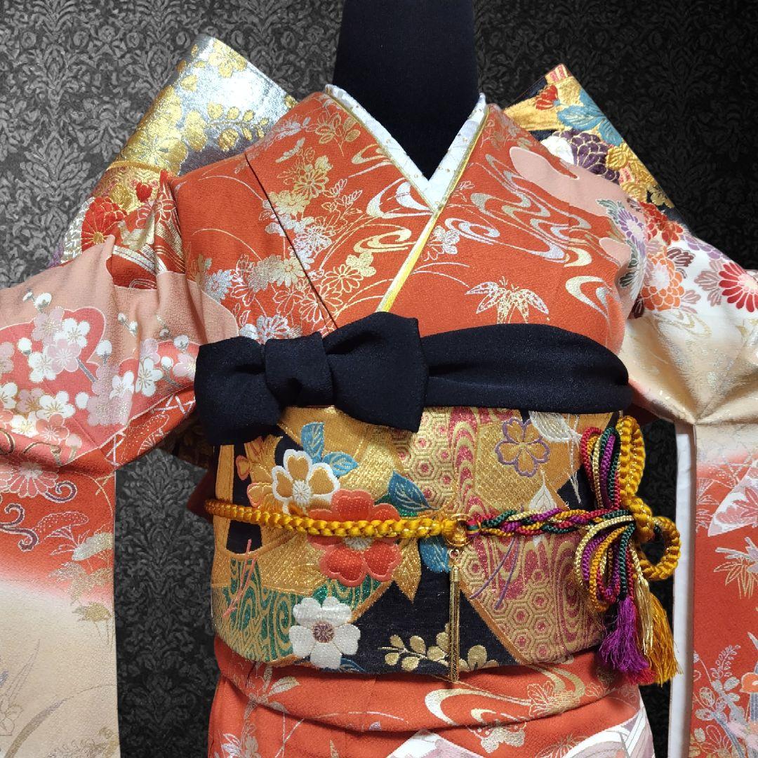 振袖フルセット(6点)・古典柄・金銀彩加工・暈し染め・高級手縫い・逸品・正絹