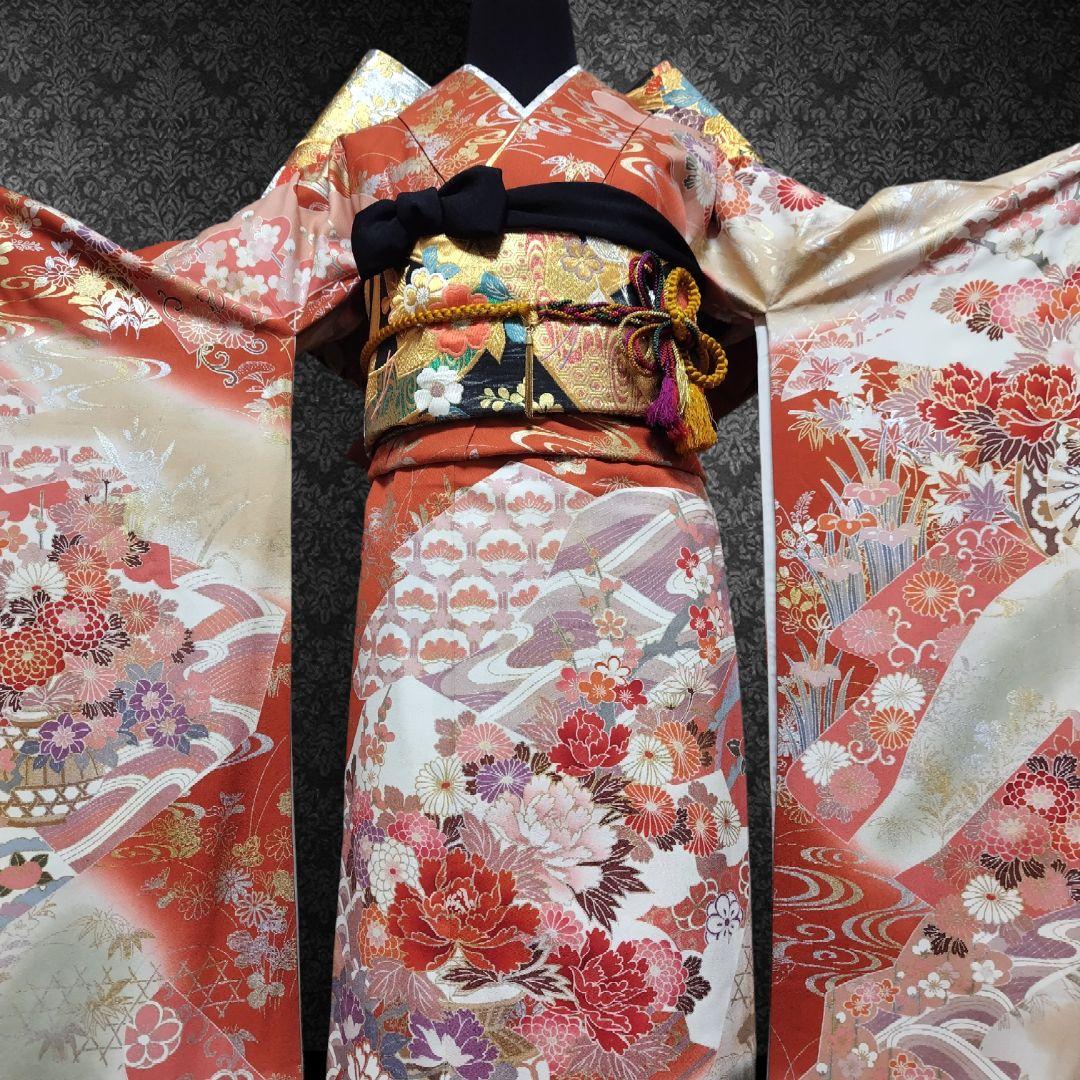 振袖フルセット(6点)・古典柄・金銀彩加工・暈し染め・高級手縫い・逸品・正絹