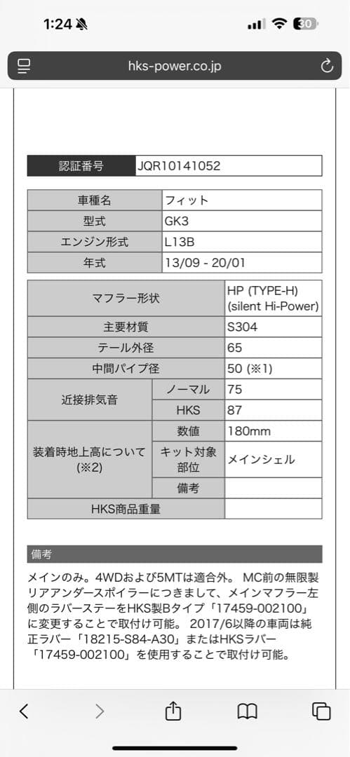 HKS gk3 gk5 gp5用マフラー