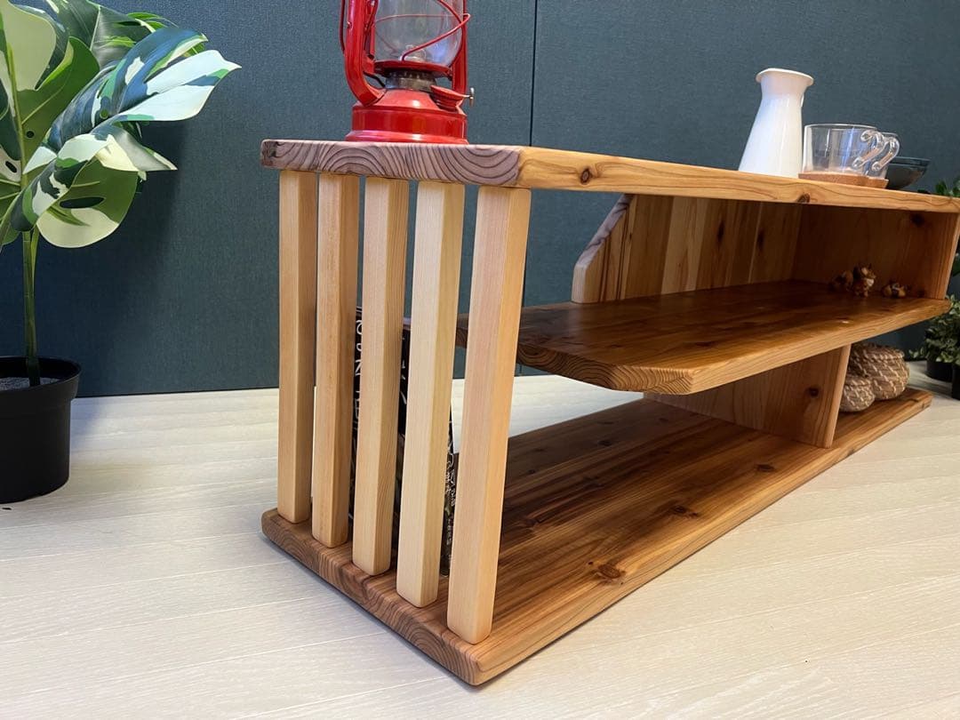 【在庫整理】 テレビボード 棚板付き 縦格子型 シェルフ 小物置き 杉 120