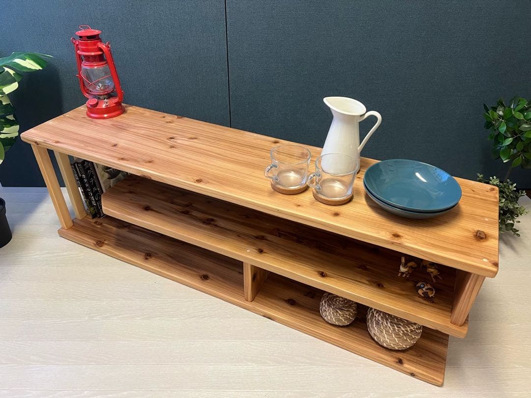 【在庫整理】 テレビボード 棚板付き 縦格子型 シェルフ 小物置き 杉 120