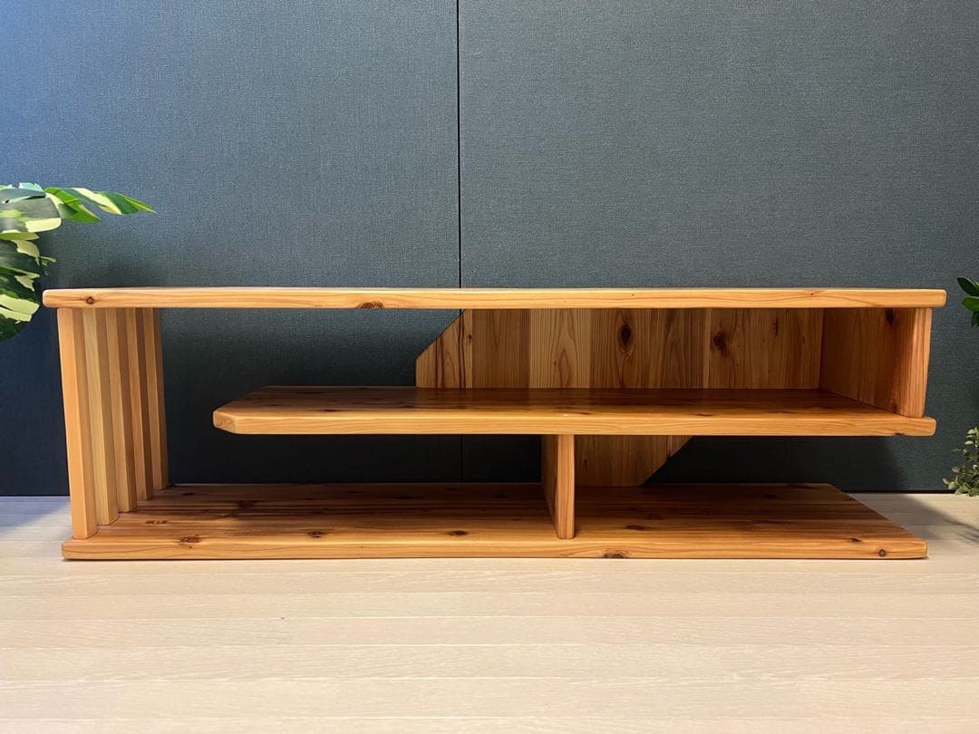 【在庫整理】 テレビボード 棚板付き 縦格子型 シェルフ 小物置き 杉 120