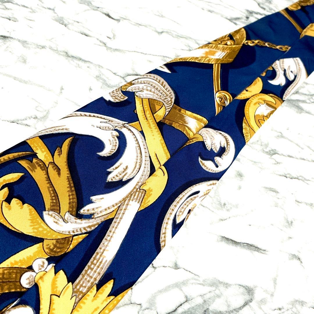 ✨極美品✨エルメス　スカーフ柄① ネイビー　ゴールド　ネクタイ