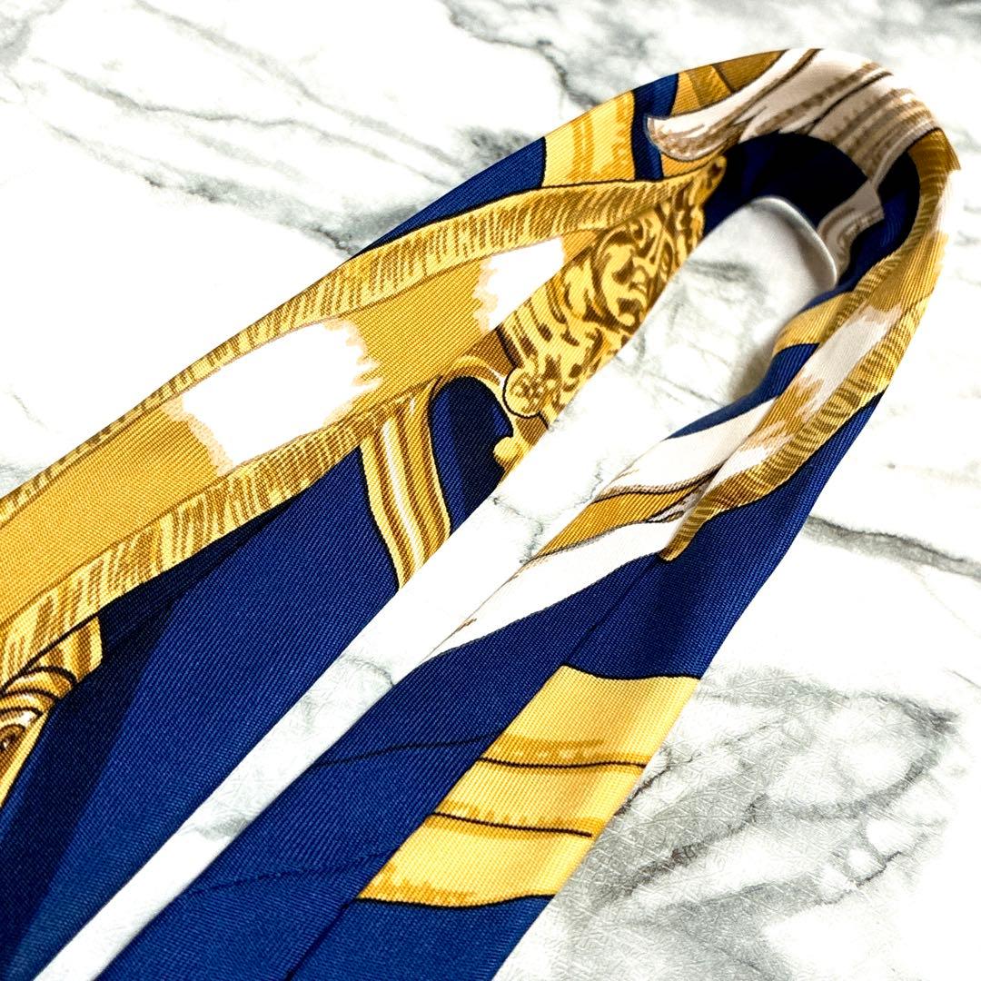 ✨極美品✨エルメス　スカーフ柄① ネイビー　ゴールド　ネクタイ