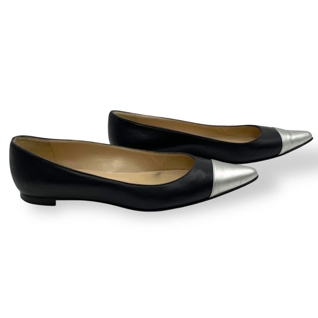 極美品　マノロブラニク　フラットシューズ　レザー　黒　シルバー　24cm