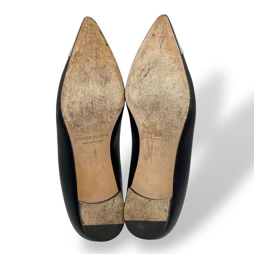 極美品　マノロブラニク　フラットシューズ　レザー　黒　シルバー　24cm