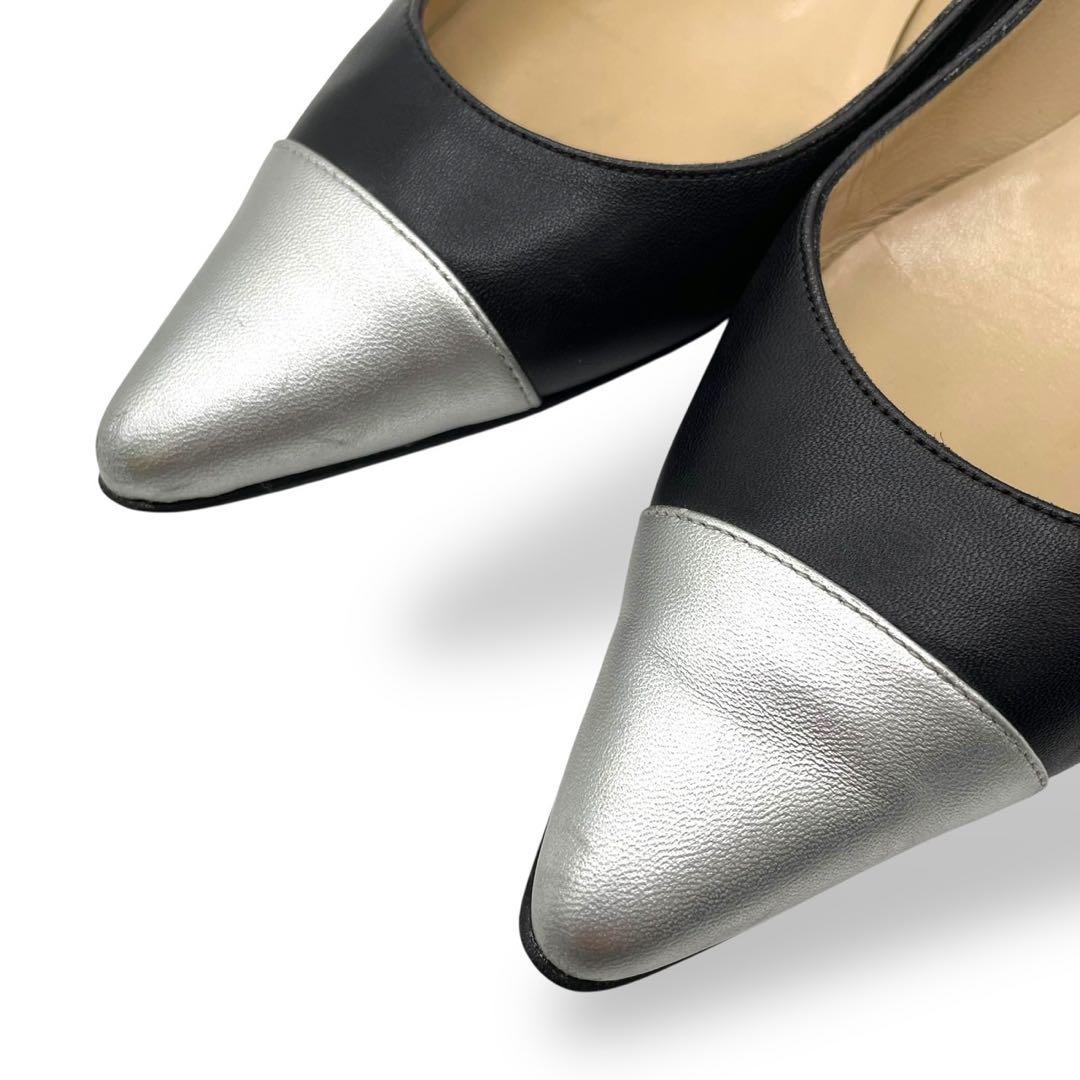 極美品　マノロブラニク　フラットシューズ　レザー　黒　シルバー　24cm