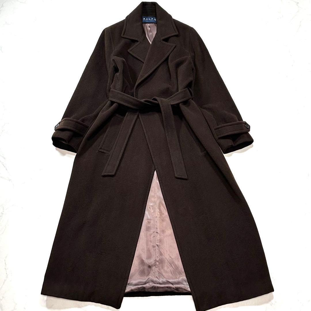 L相当 着丈128cm◎ラルフローレン アンゴラ ロングコート ブラウン 11号