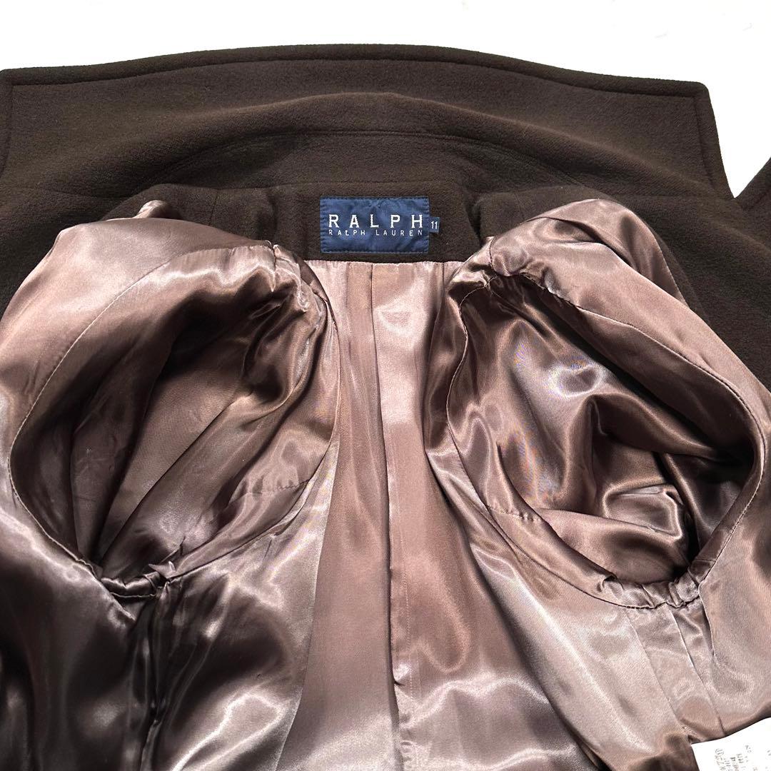 L相当 着丈128cm◎ラルフローレン アンゴラ ロングコート ブラウン 11号