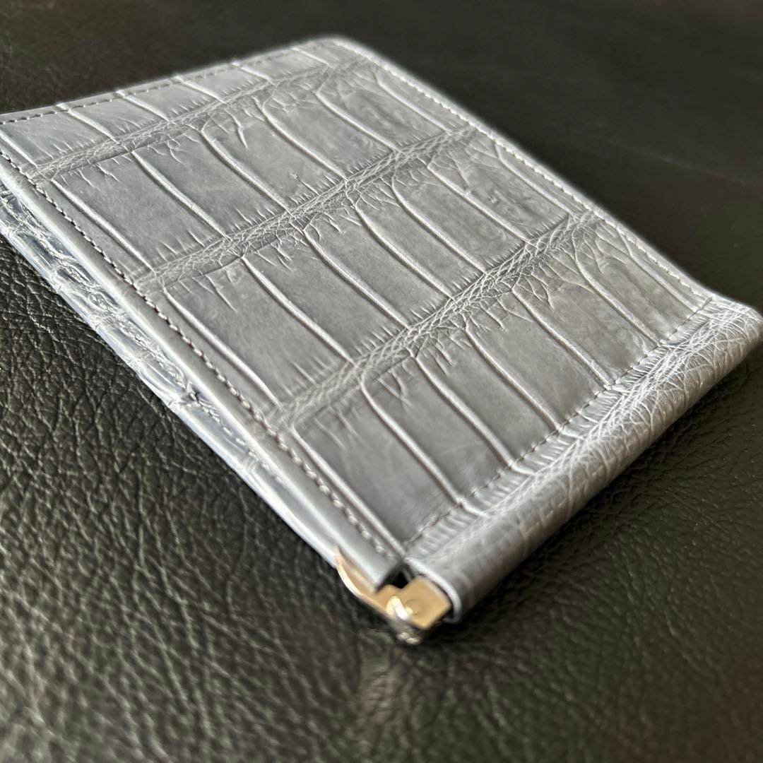 本革クロコダイル　鰐革　無双　マネークリップ 　グレー　JRA認定証