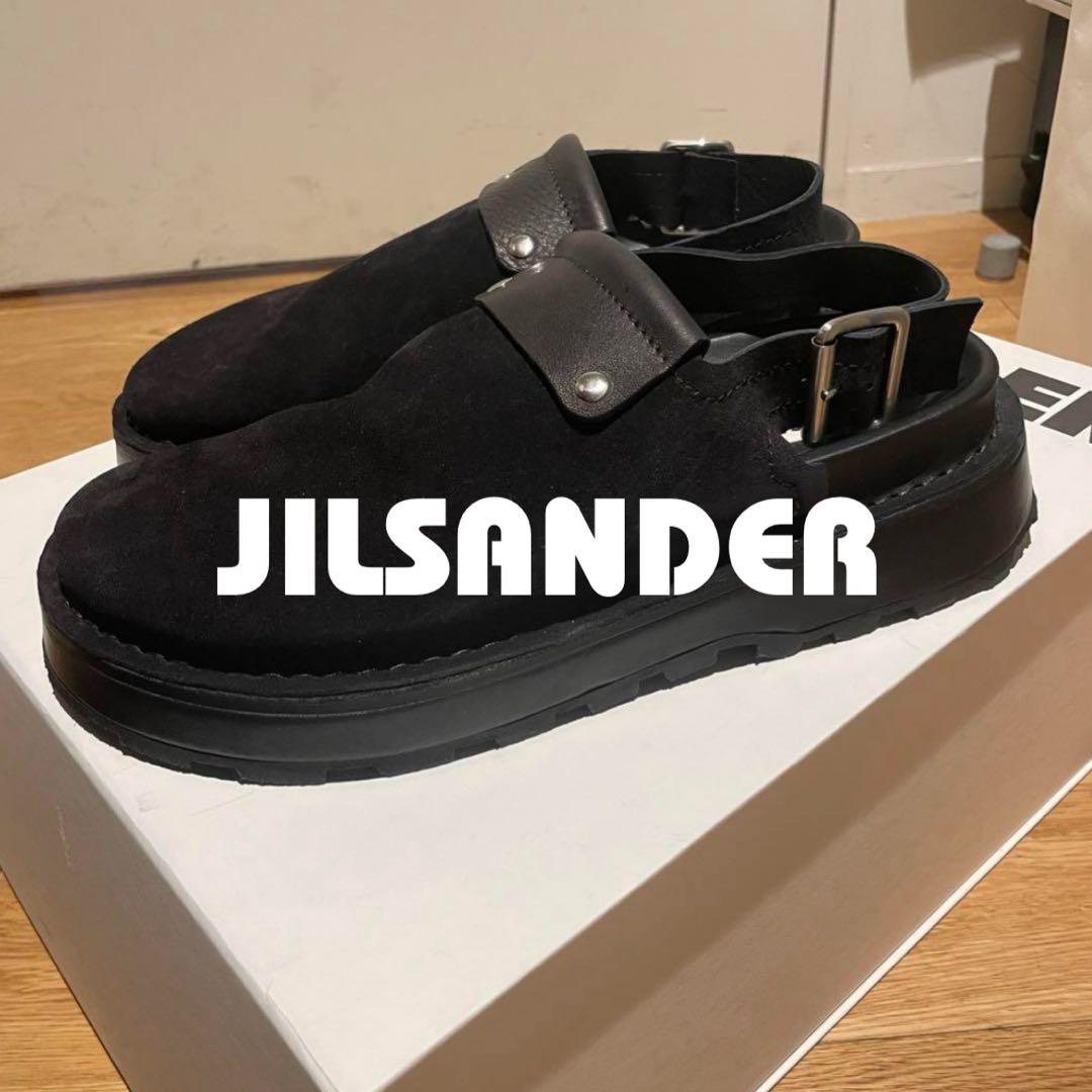 ジルサンダー サンダル 42 SUEDE REVERSED ブラック 厚底 黒