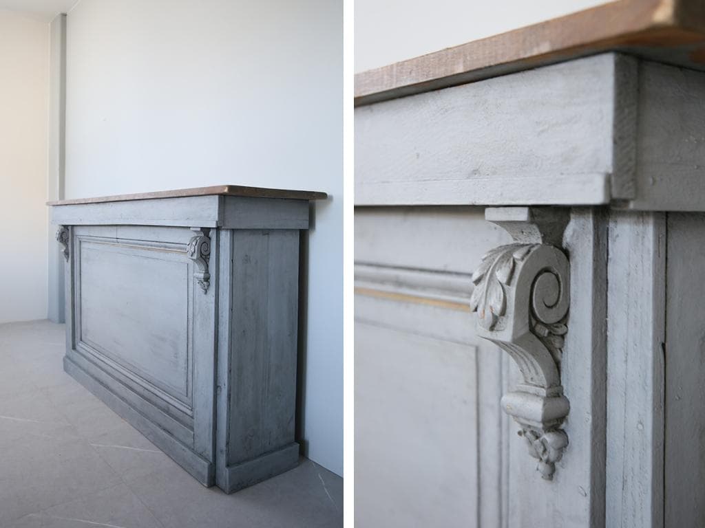 フランスアンティーク木製ショップカウンター/レジ台/テーブル机(90-21)