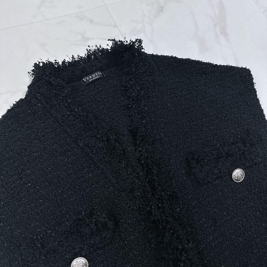 ヴェルメイユ パー イエナ ブークレニットジャガードベスト ジレ　ツイード　黒