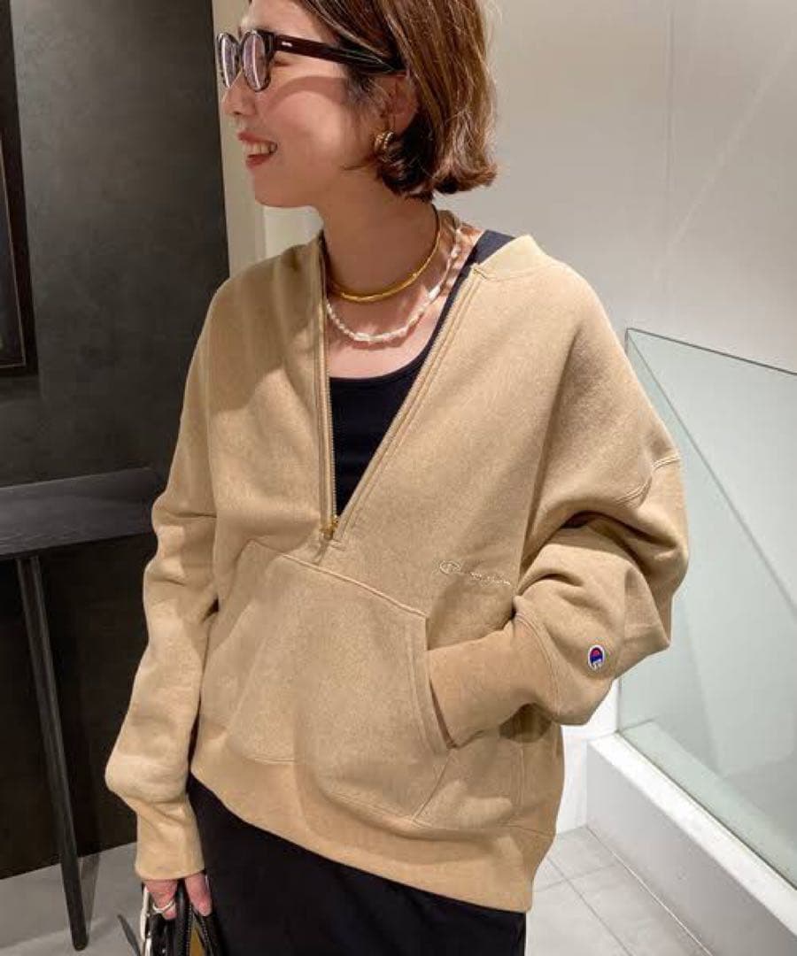 FRAMeWORK 別注championハーフジップリバースウィーブ ベージュ