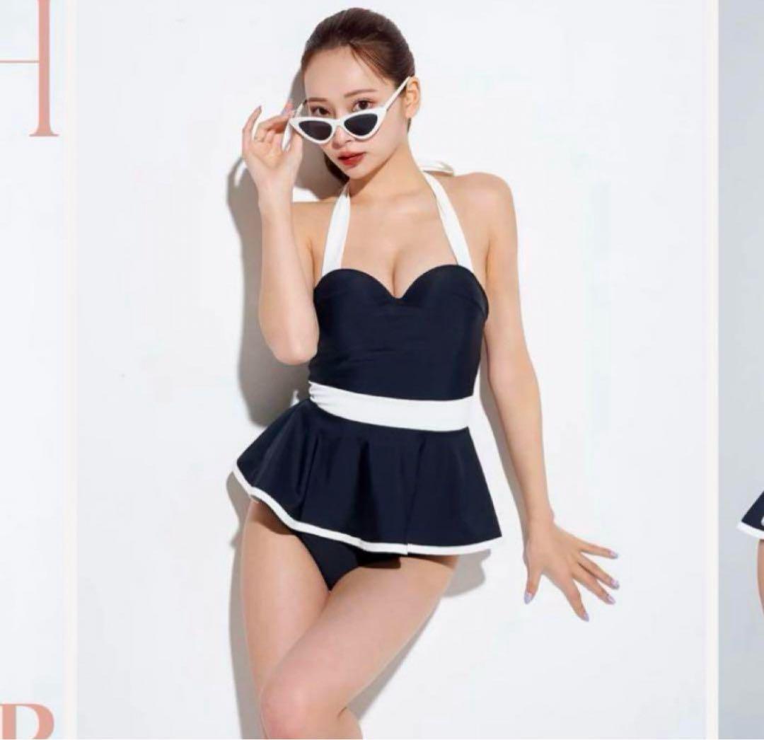 Darich ダーリッチ バイカラーペプラムワンピースビキニ　ブラック