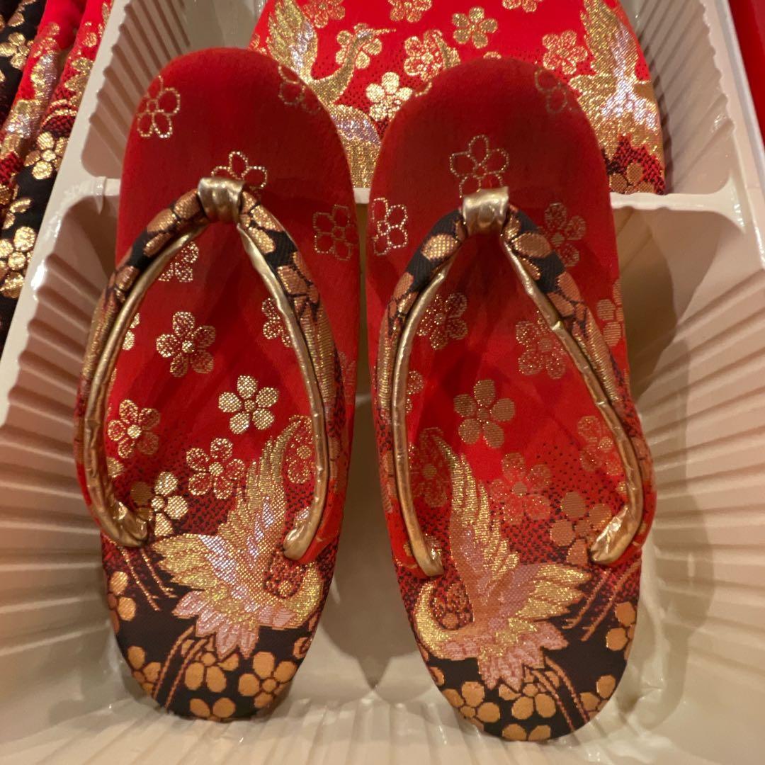 七五三　3帯　草履　バッグ　セット　赤　黒　花魁　おいらん