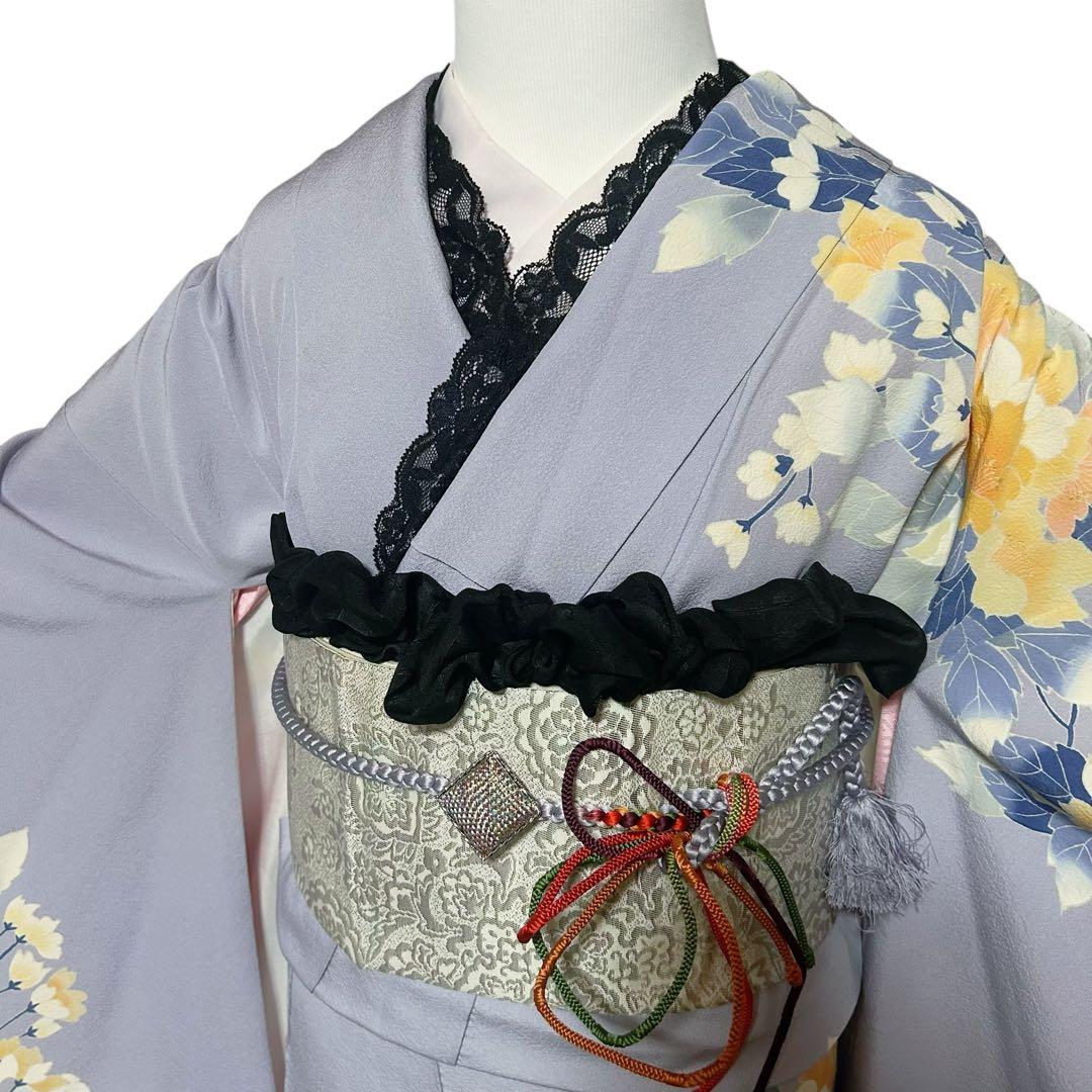 正絹　縮緬　友禅　振袖　フルセット　８点　可憐　モダン