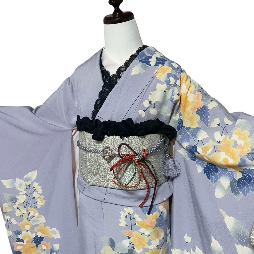 正絹　縮緬　友禅　振袖　フルセット　８点　可憐　モダン