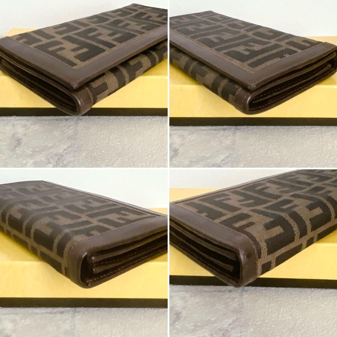美品✨FENDI 長財布 ズッカ キャンバス FF ロゴ レザー ブラウン
